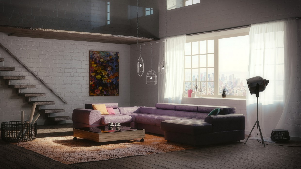Fragment of a bi-level apartment in Blender cycles render image