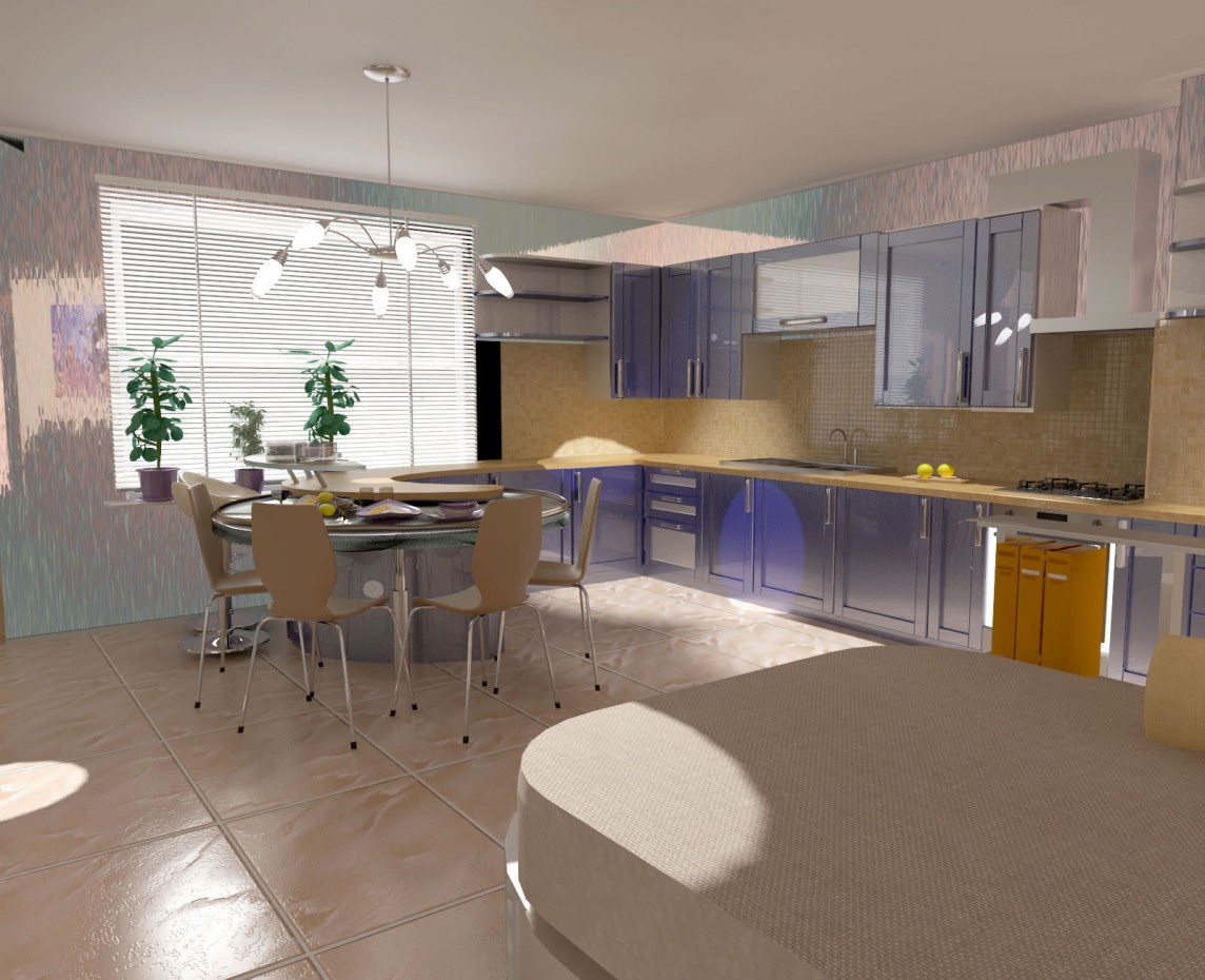 Kitchen-dining room in 3d max vray image