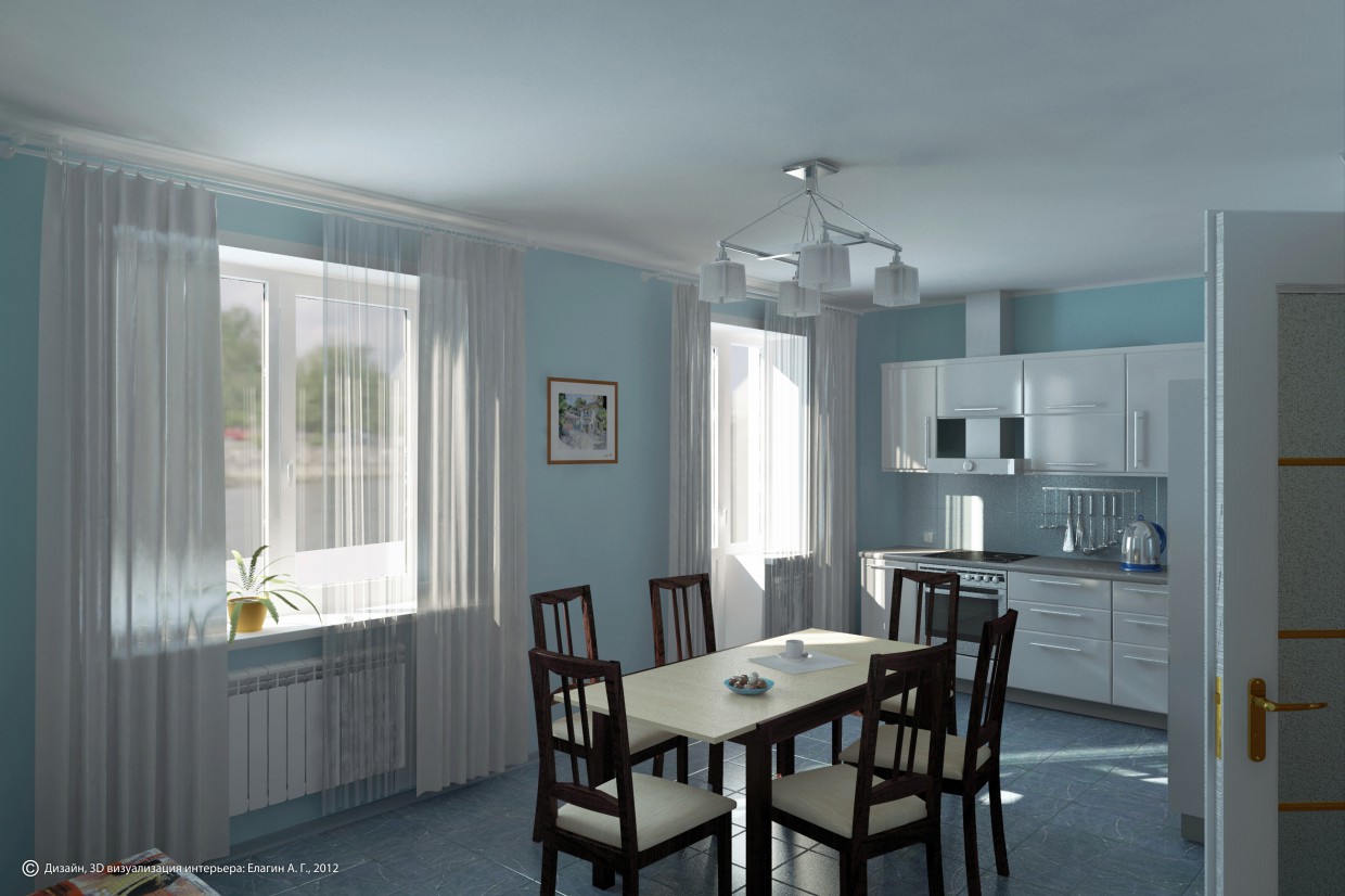 Cozinha-sala em 3d max vray imagem