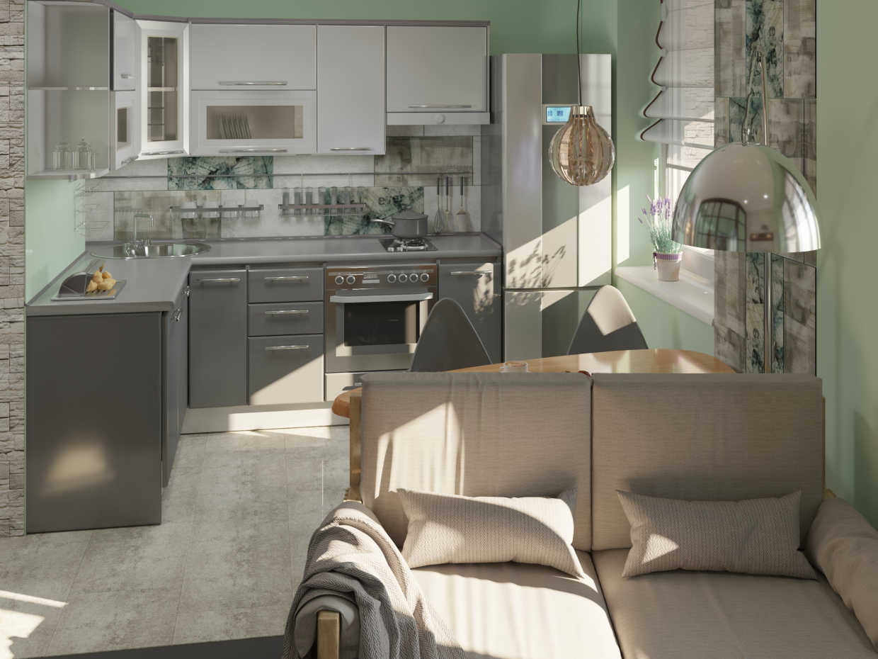 Однокомнатная квартира-студия в 3d max corona render изображение