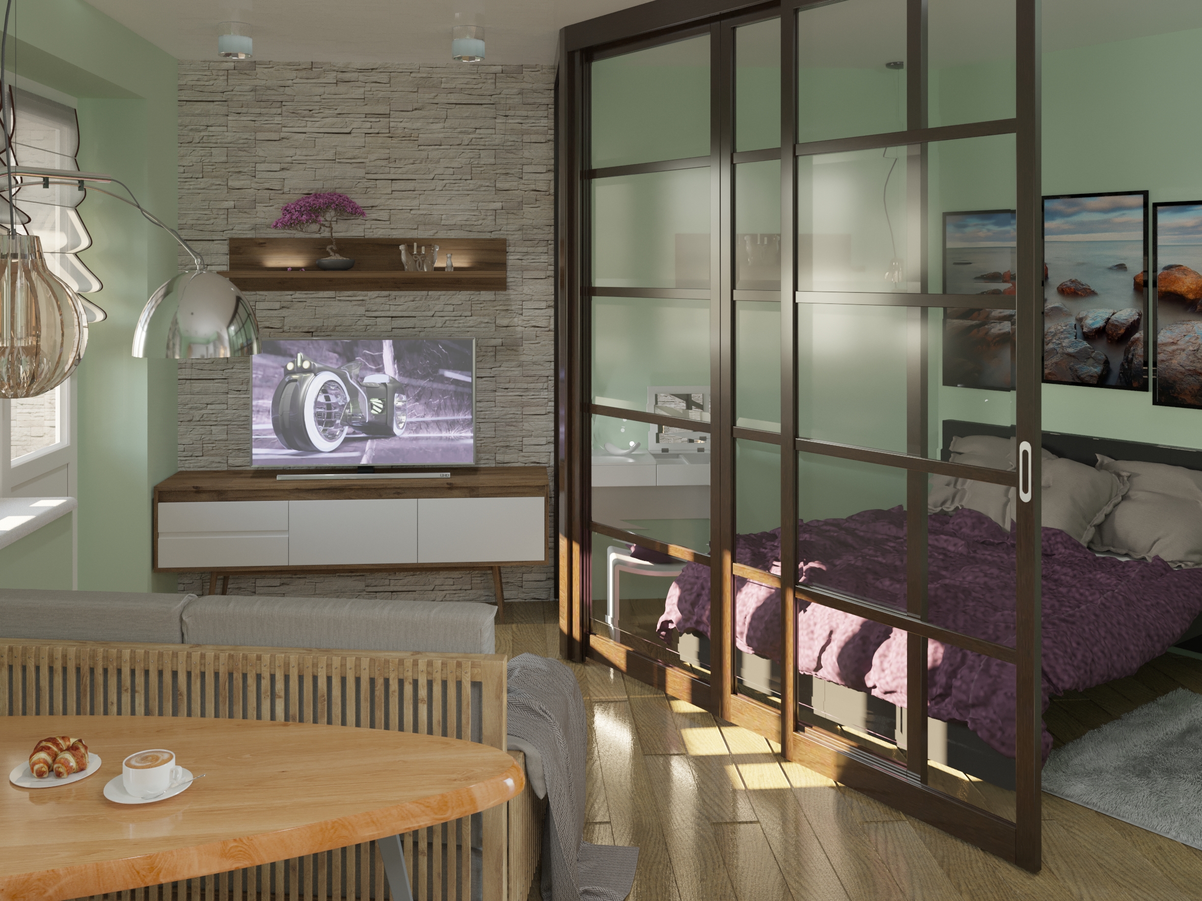 Однокімнатна квартира-студія в 3d max corona render зображення