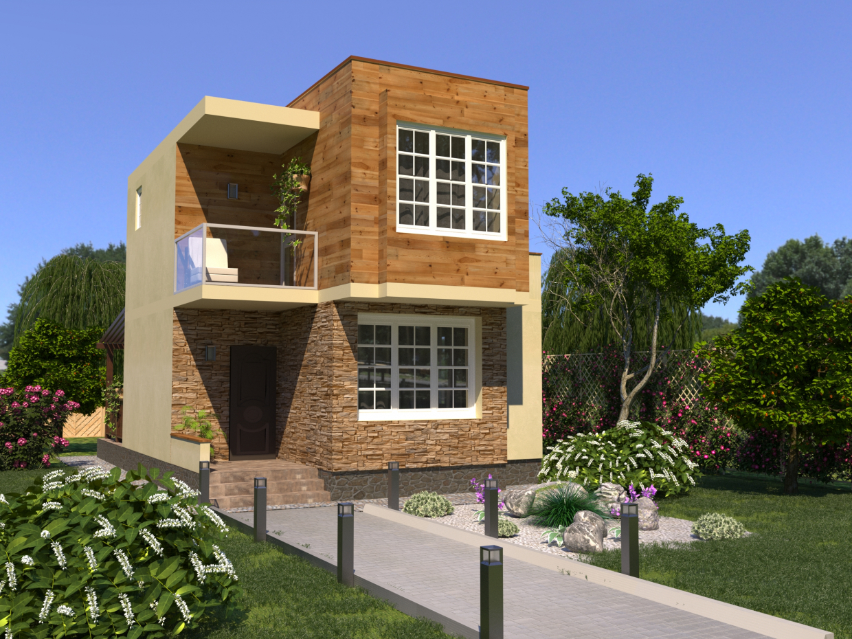 İki katlı ev 6,5x7,5m in 3d max corona render resim
