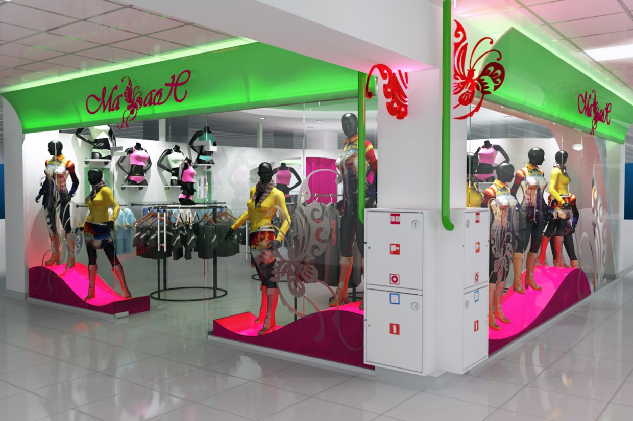 apparel section "Swallowtail" in the shopping center "Capital" in 3d max vray image