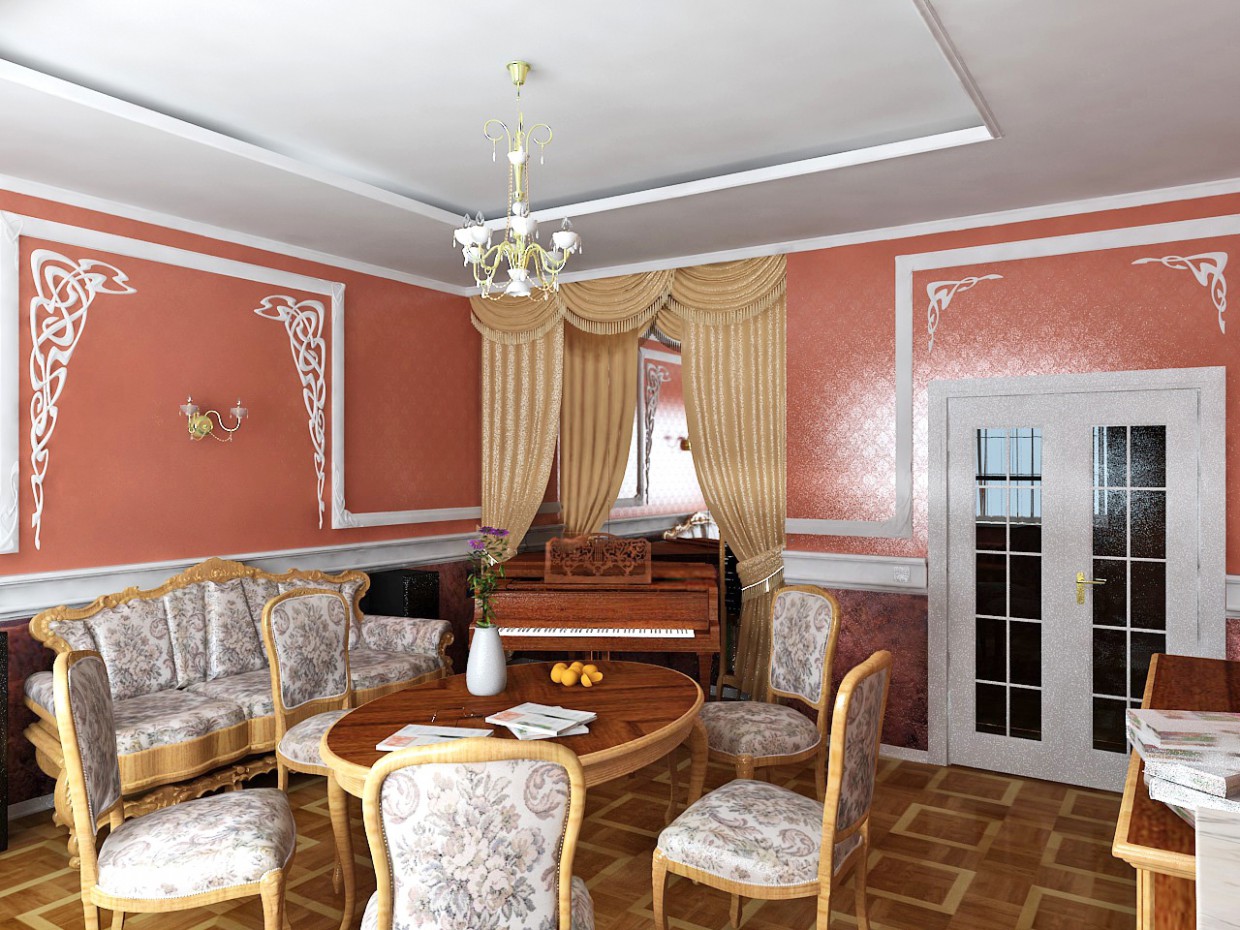 Living room in the cottage in 3d max vray image