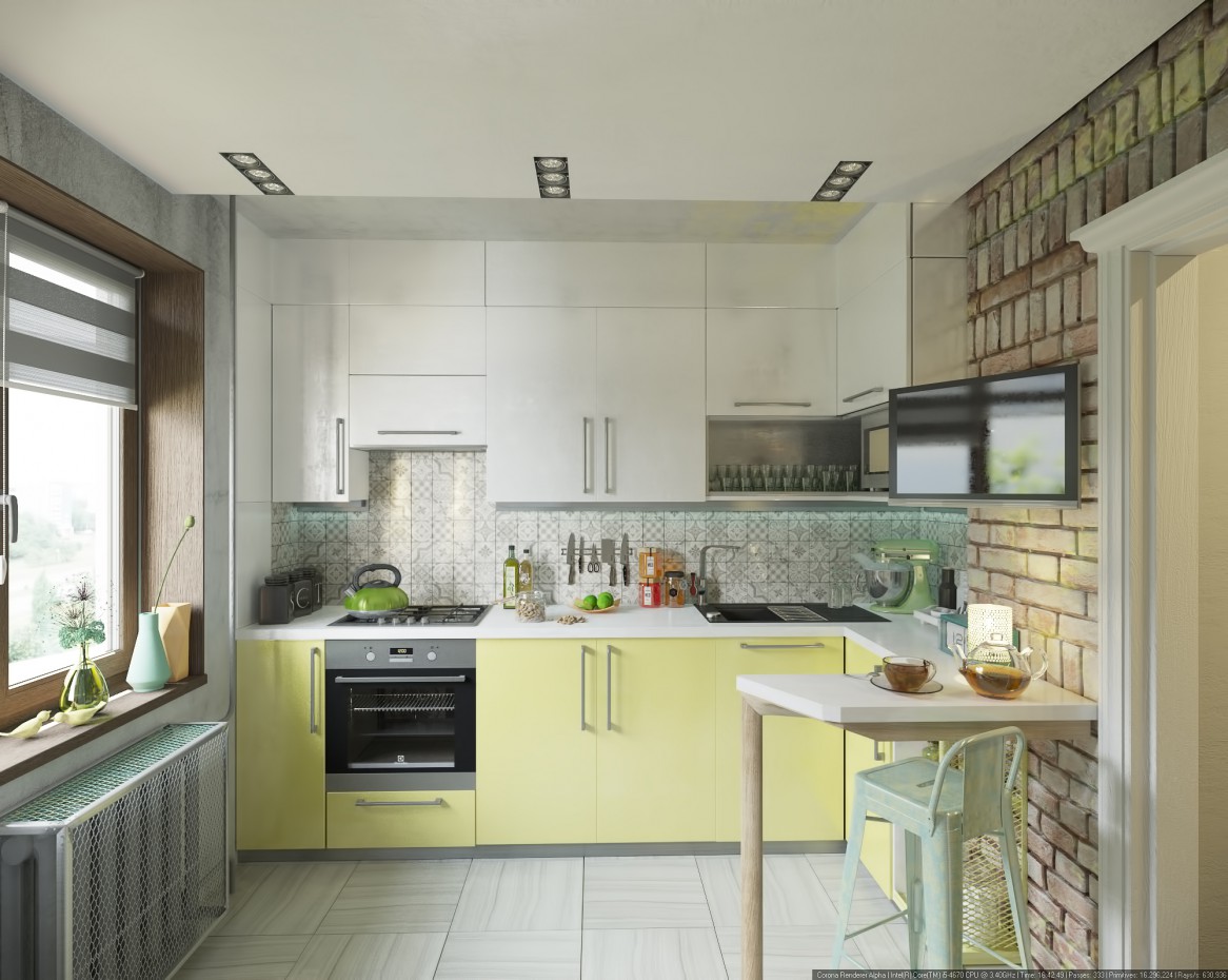 Небольшая кухня в 3d max corona render изображение