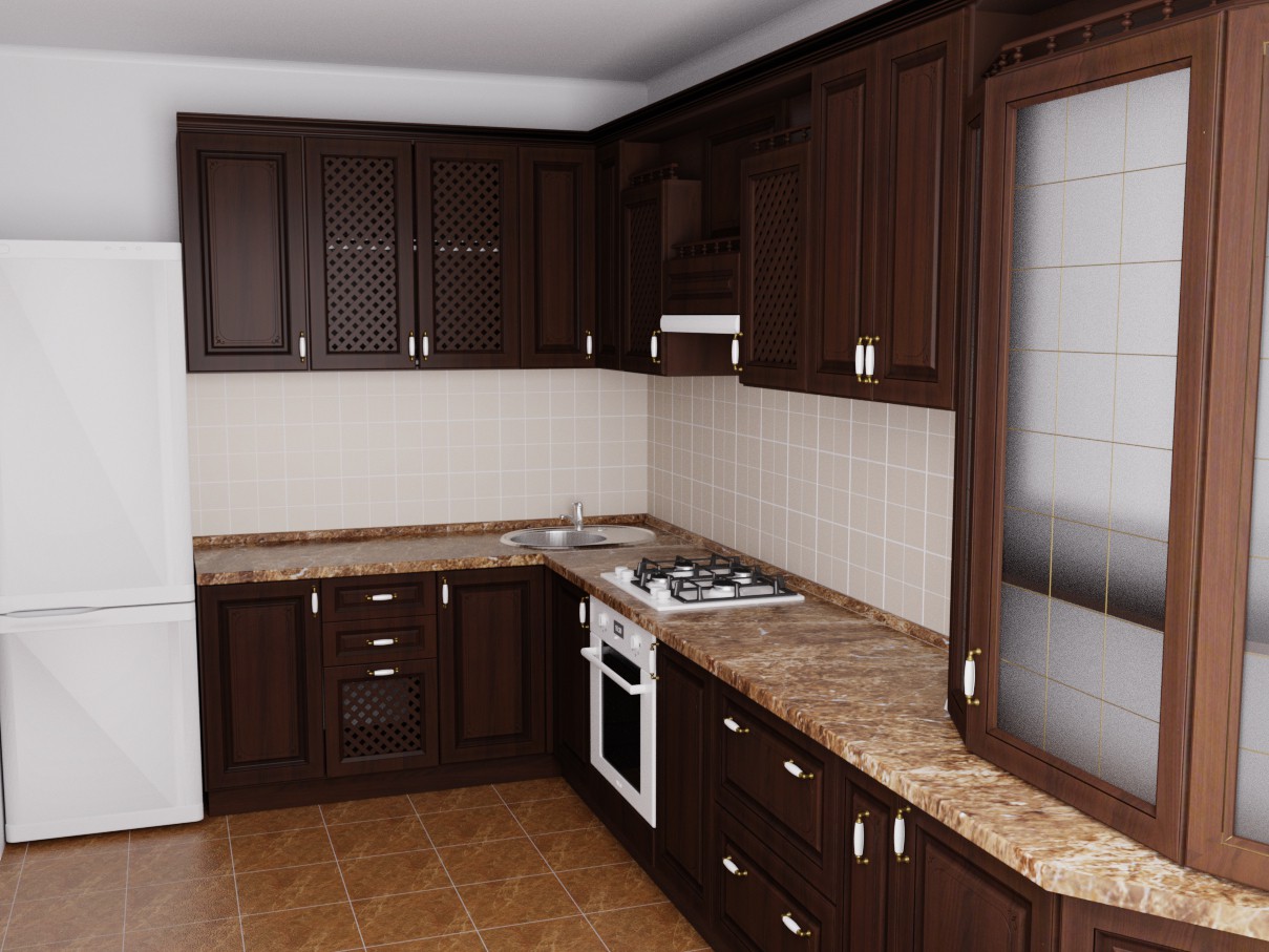 एक देश के घर में रसोई Blender cycles render में प्रस्तुत छवि