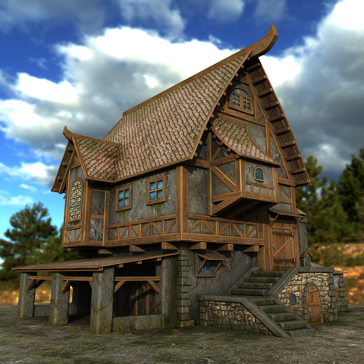 country house in 3d max vray 3.0 image