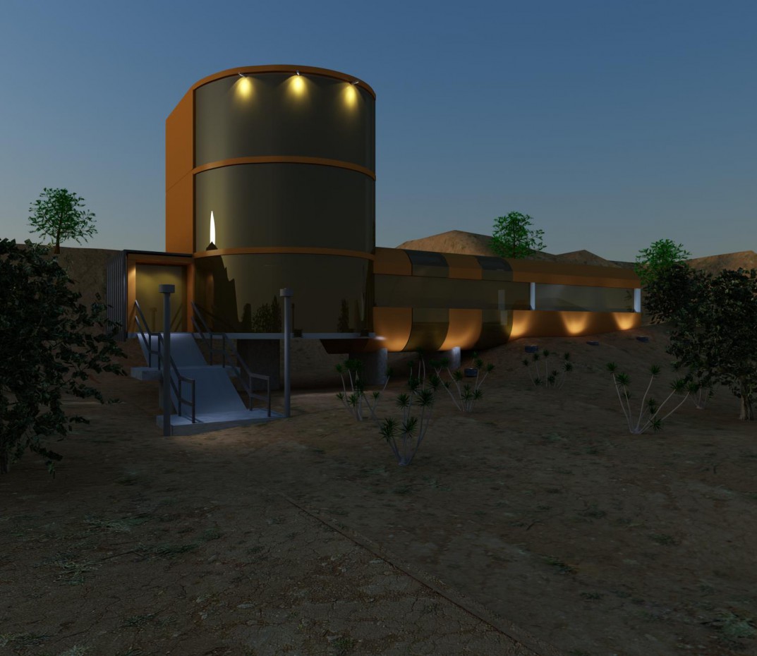 imagen de bunker en la noche en 3d max vray 2.0