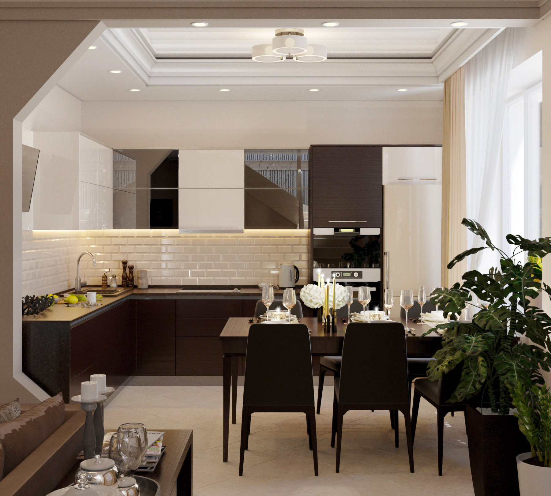 кухня-гостиная в 3d max corona render изображение