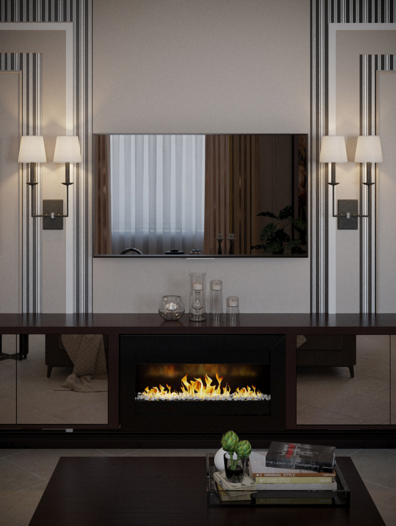 кухня-гостиная в 3d max corona render изображение