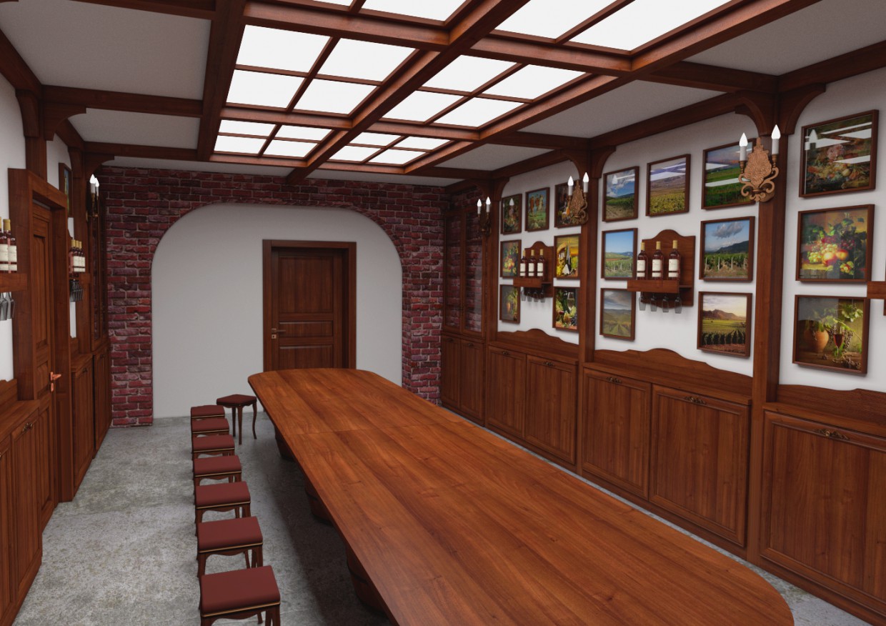 शराब संस्कृति का केन्द्र वाइन चखने सेवास्टॉपॉल हॉल। Blender cycles render में प्रस्तुत छवि