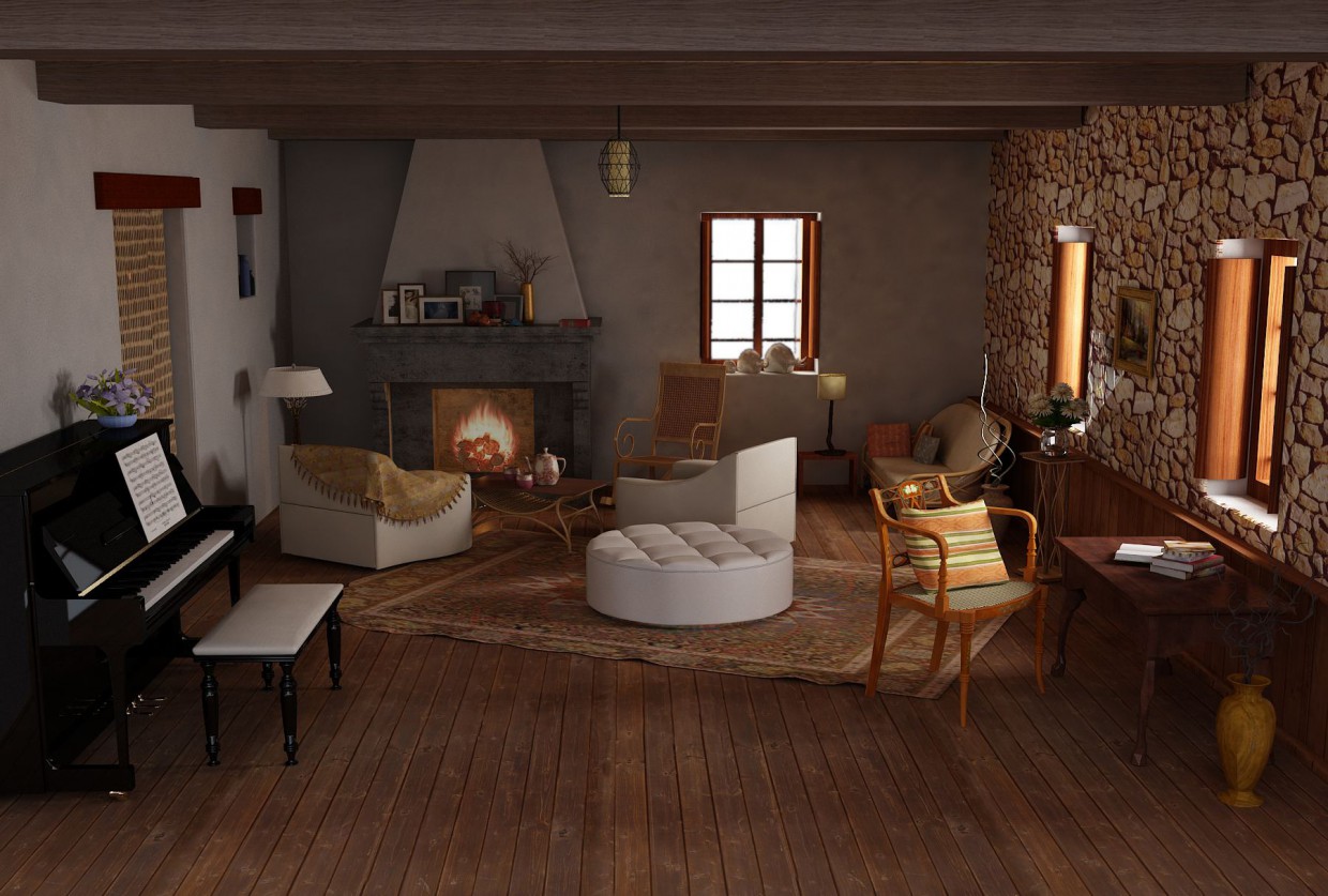 with fireplace in 3d max vray image