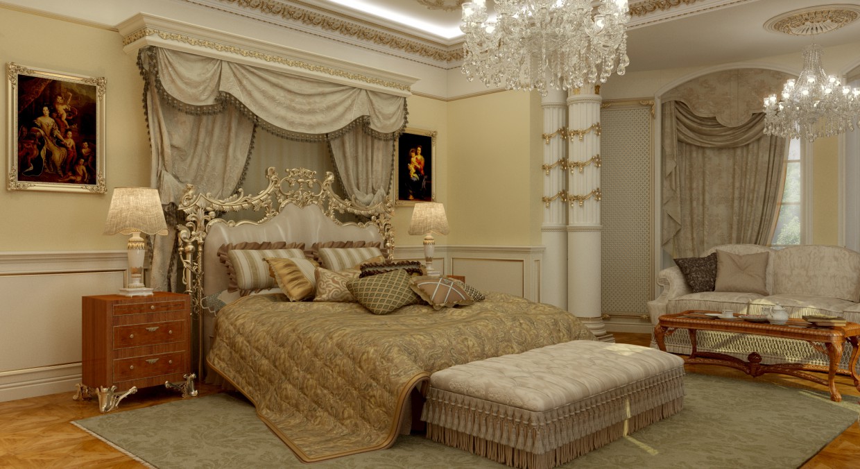 Barok yatak odası in 3d max vray resim