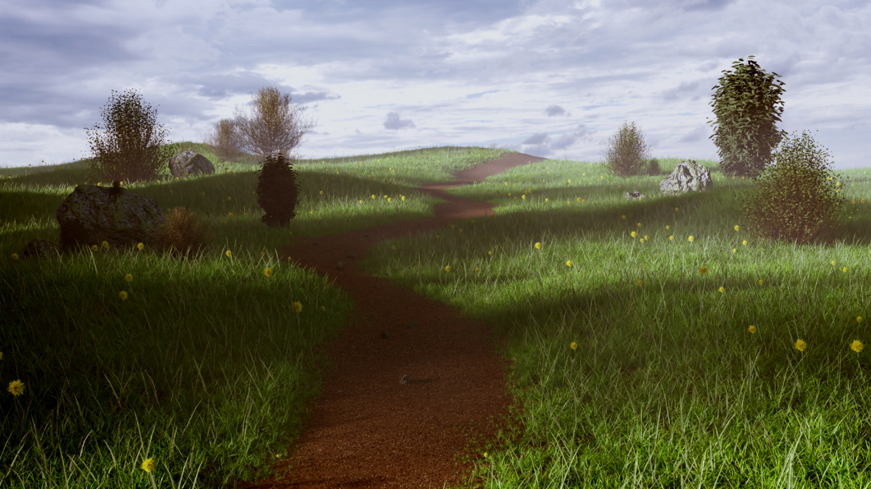 घास का मैदान Blender cycles render में प्रस्तुत छवि