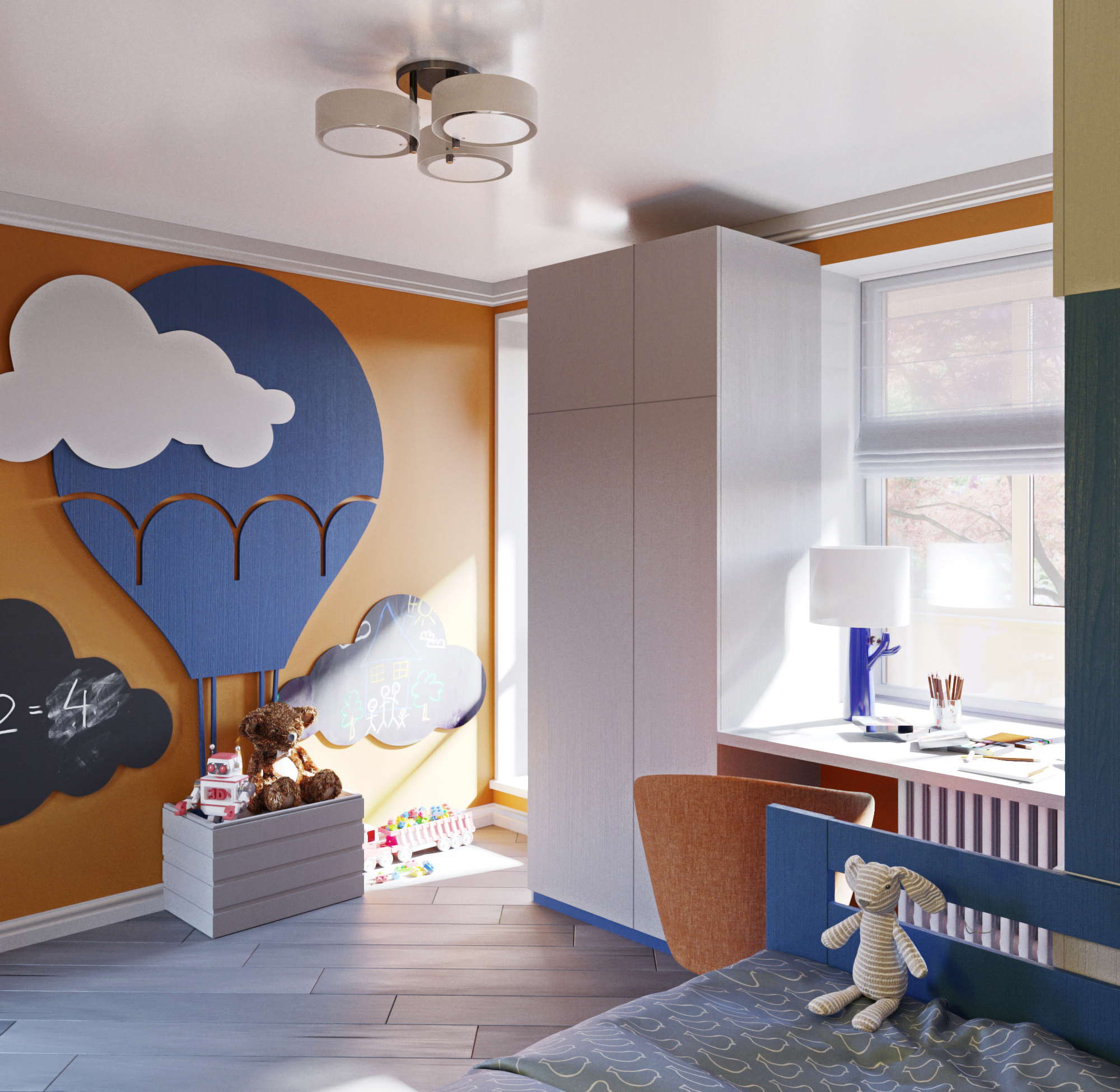 एक लड़के के लिए बच्चे के कमरे 3d max corona render में प्रस्तुत छवि