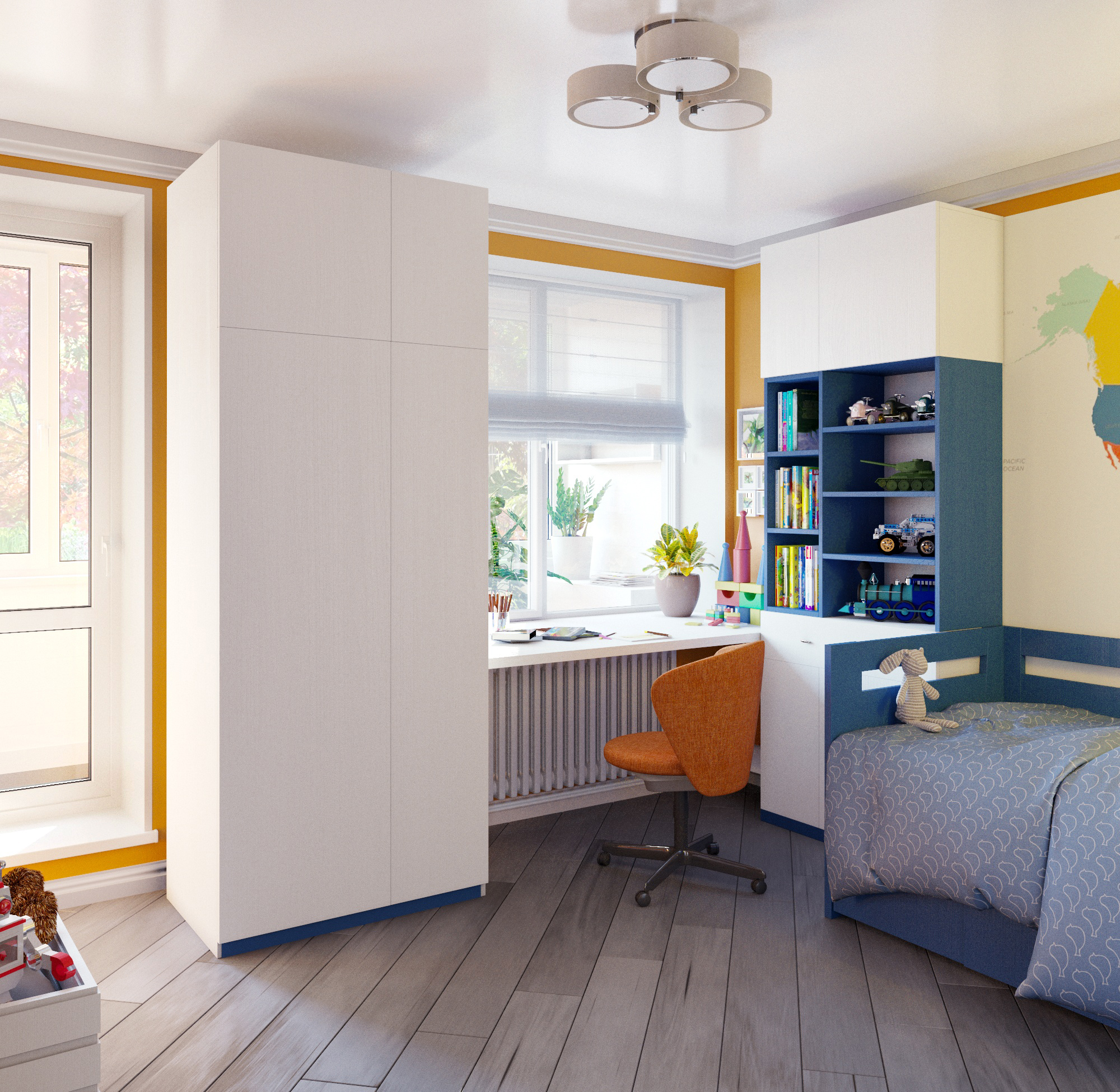 एक लड़के के लिए बच्चे के कमरे 3d max corona render में प्रस्तुत छवि
