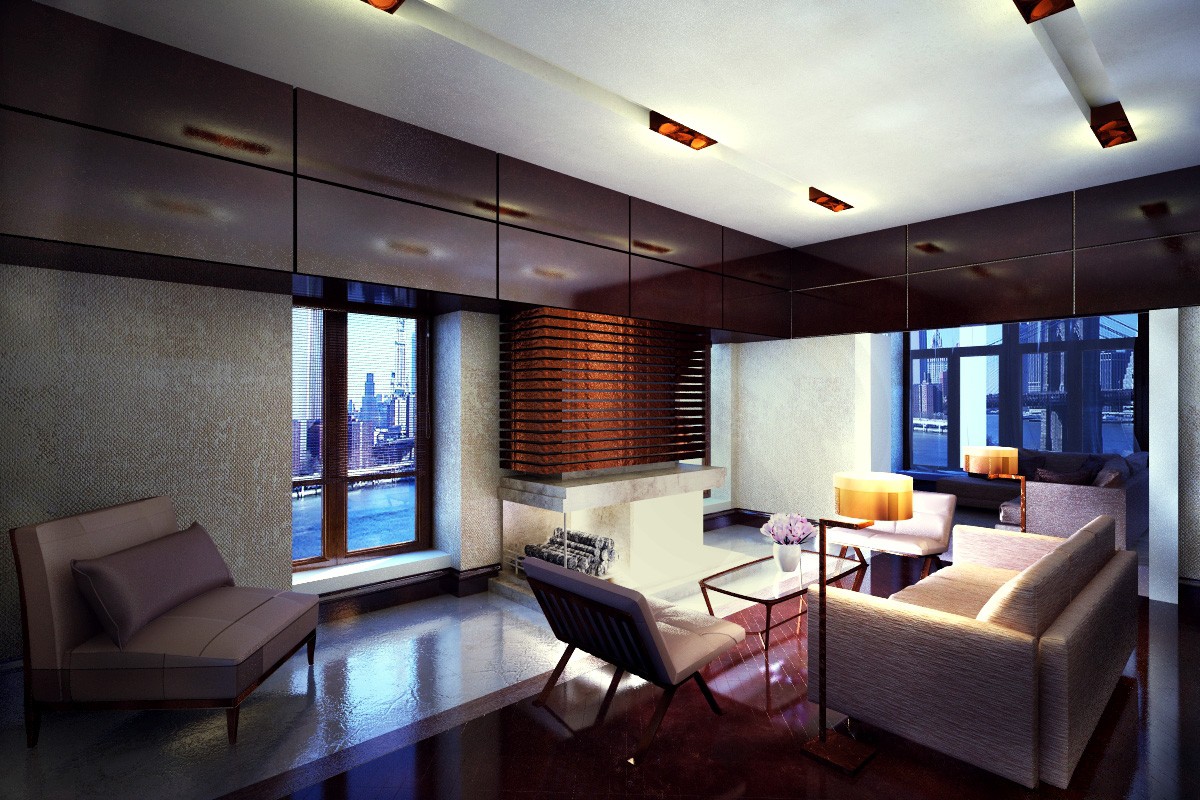 आधुनिक शैली में रहने वाले कमरे 3d max vray 2.0 में प्रस्तुत छवि