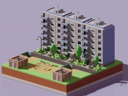 Russian district in isometric low poly style