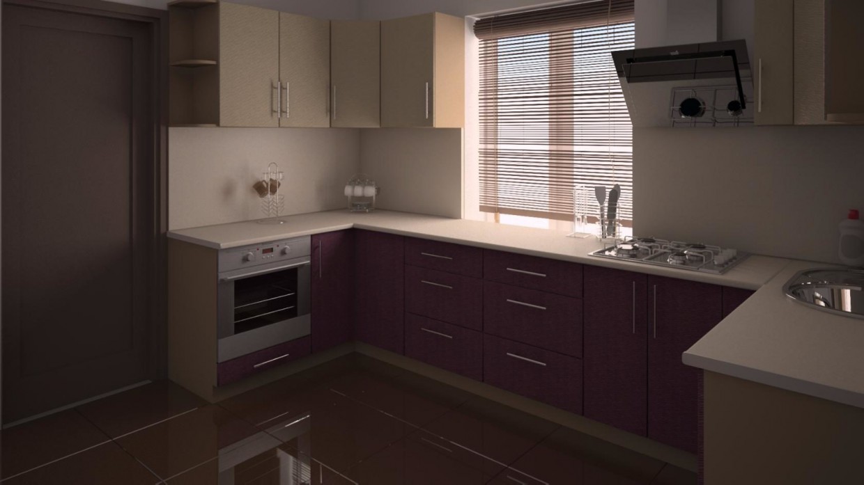 एक छोटे से घर में रसोई घर 3d max vray 2.5 में प्रस्तुत छवि