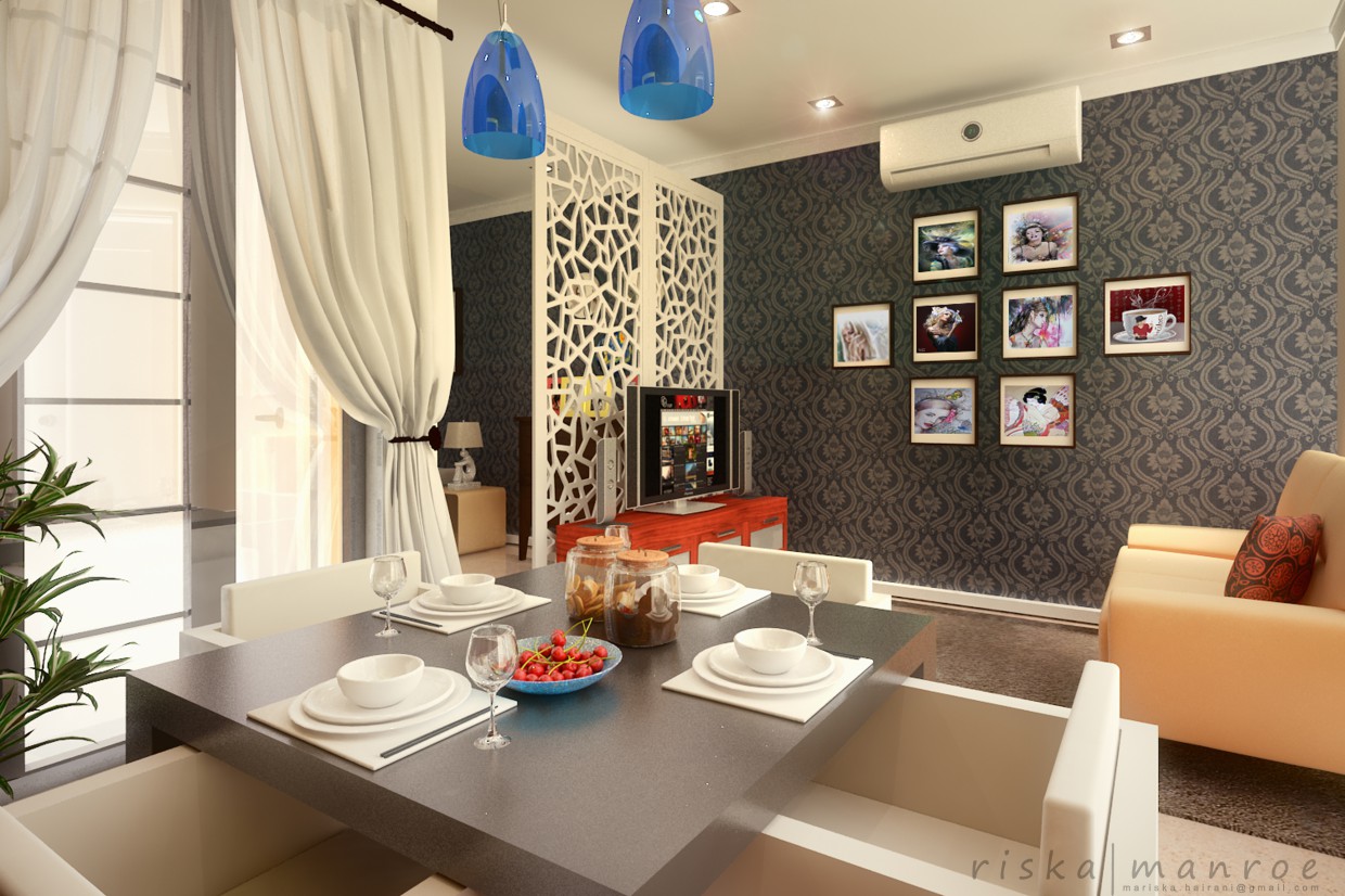 Sala de jantar-Living em 3d max vray imagem