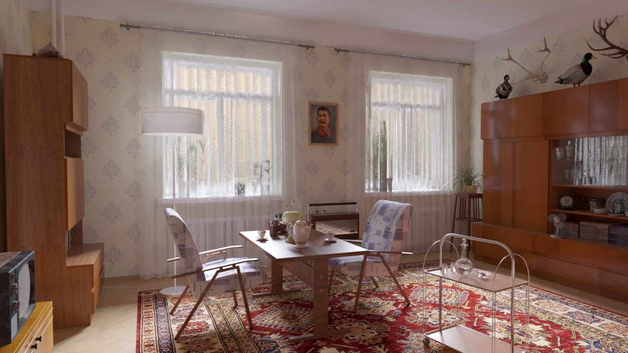 सोवियत इंटीरियर 3d max corona render में प्रस्तुत छवि