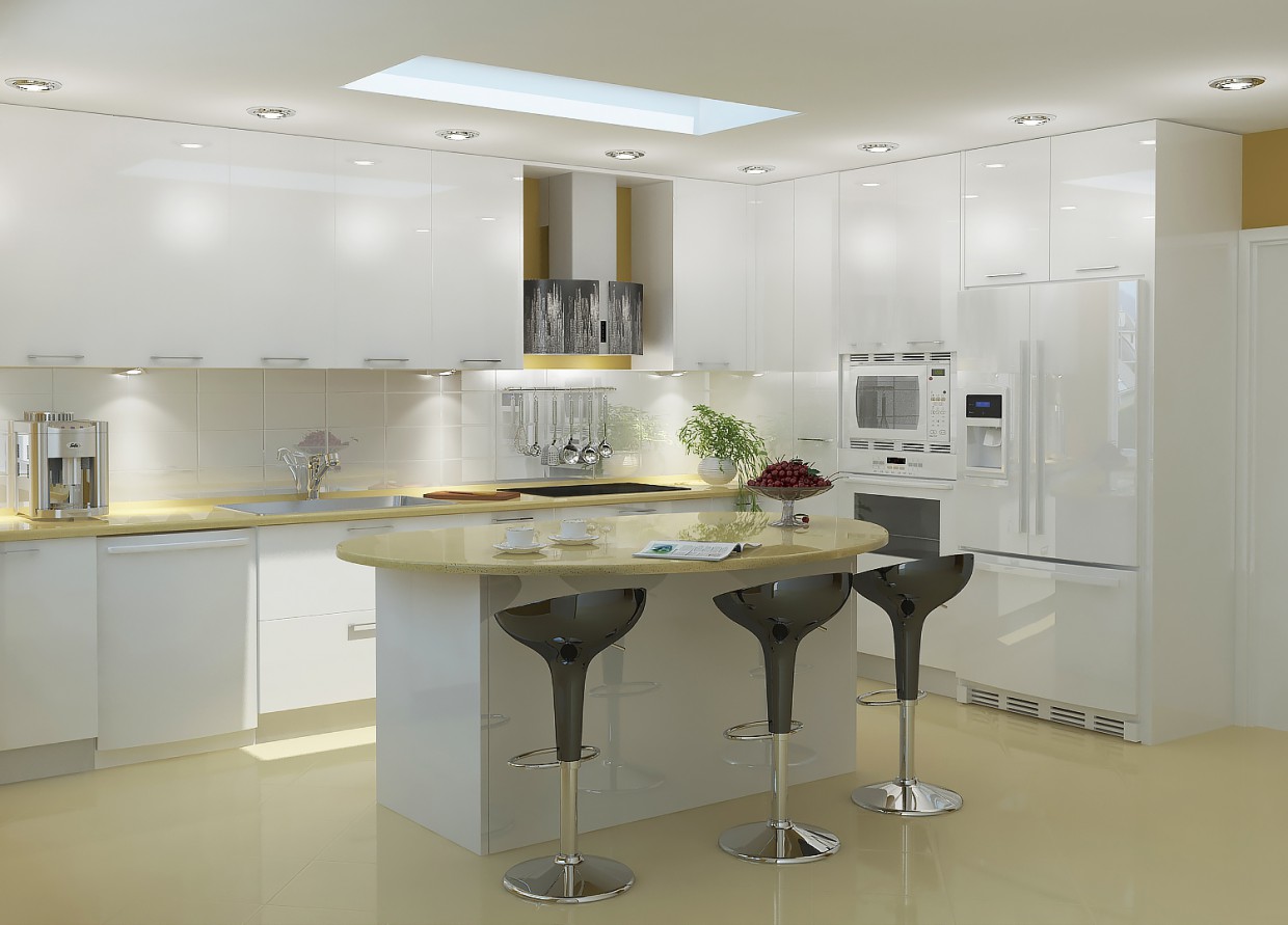 Big kitchen 3D visualization in 3d max vray image
