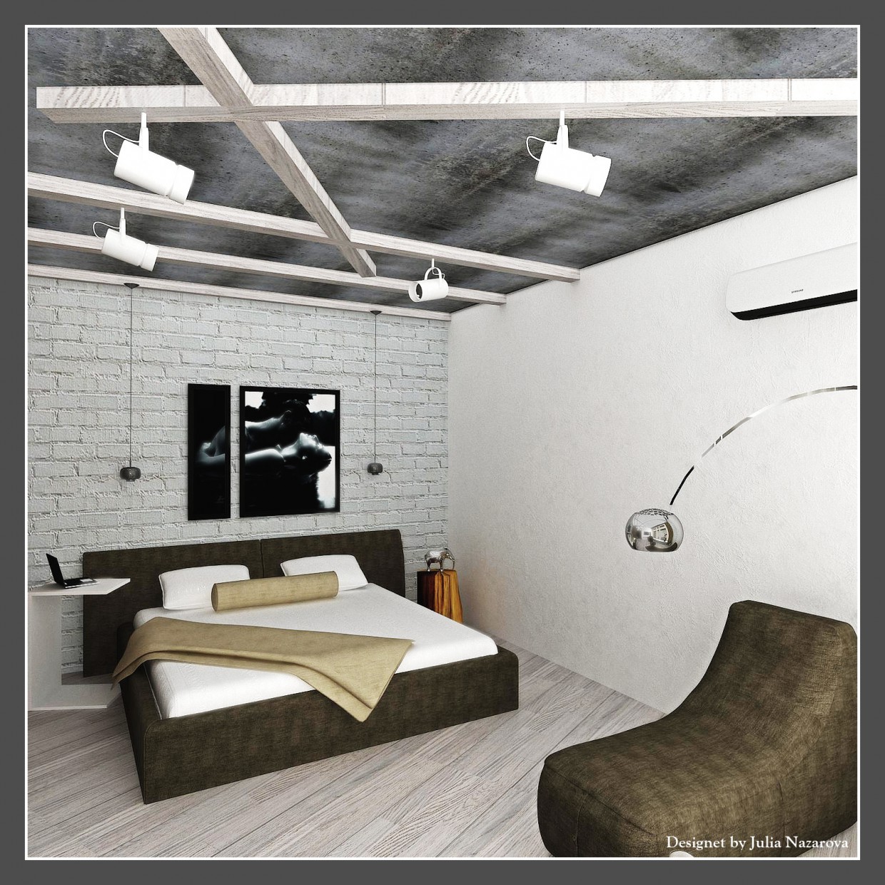 imagen de Dormitorio + sala de estar en 3d max vray 1.5