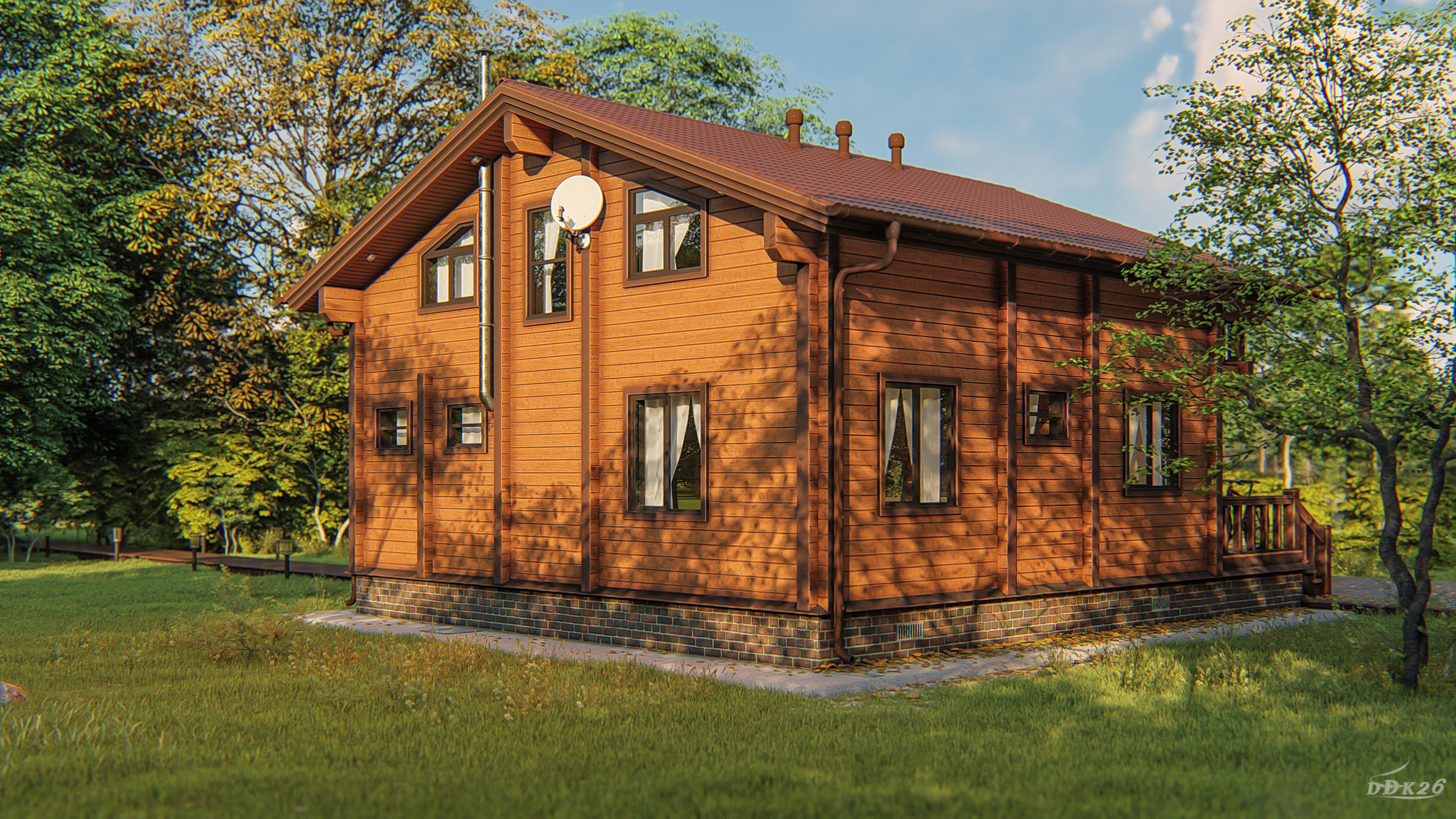 Progetto di casa in legno lamellare impiallacciato in 3d max vray 3.0 immagine