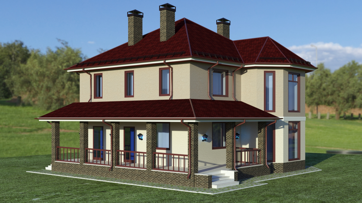 2 मंजिलों पर घर 3d max corona render में प्रस्तुत छवि