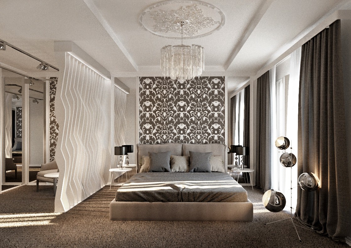 Еклектичний стиль спальні в 3d max corona render зображення