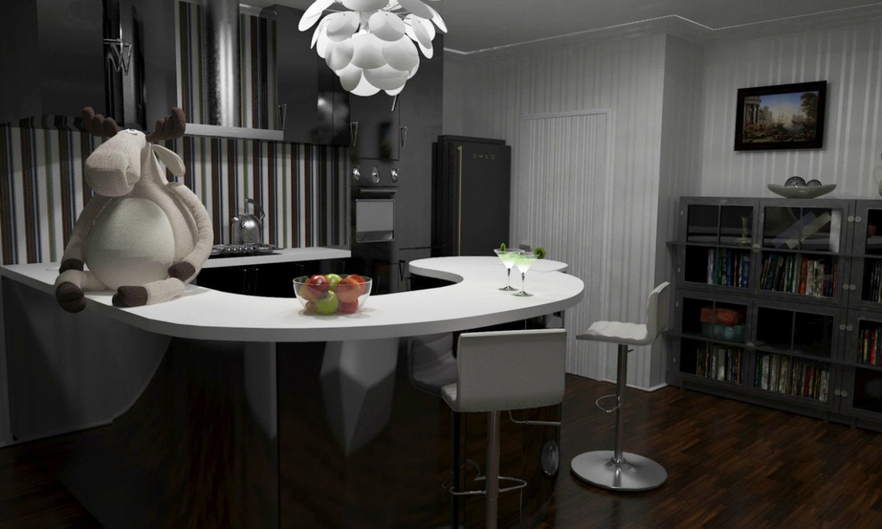 The kitchen-living room in 3d max vray image