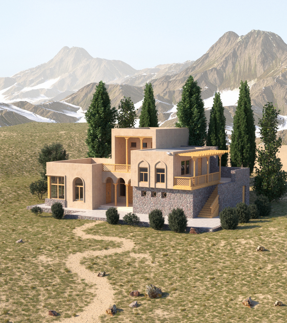ताजिकिस्तान की पारंपरिक वास्तुकला 3d max corona render में प्रस्तुत छवि