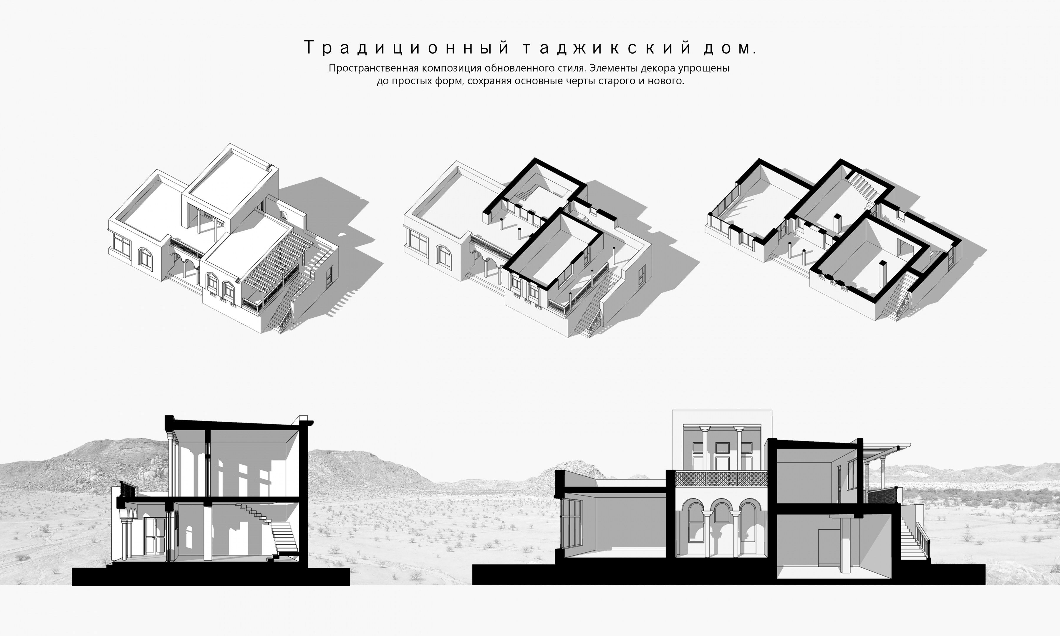 Традиционная архитектура Таджикистана в 3d max corona render изображение