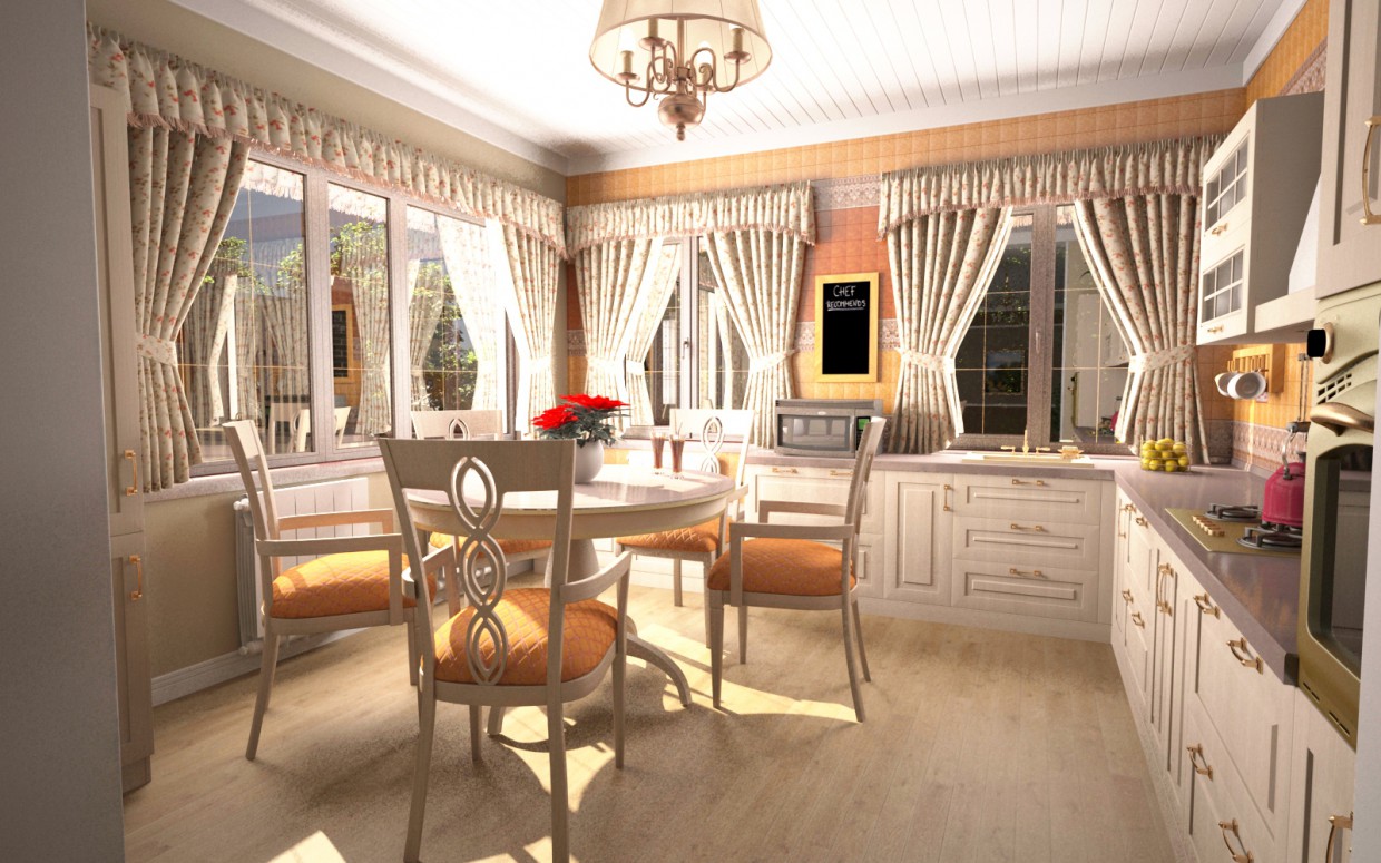 Kitchen and Hall in 3d max vray image