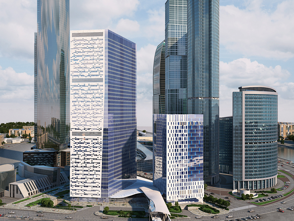 Centres commerciaux extérieurs et hôtels dans 3d max corona render image