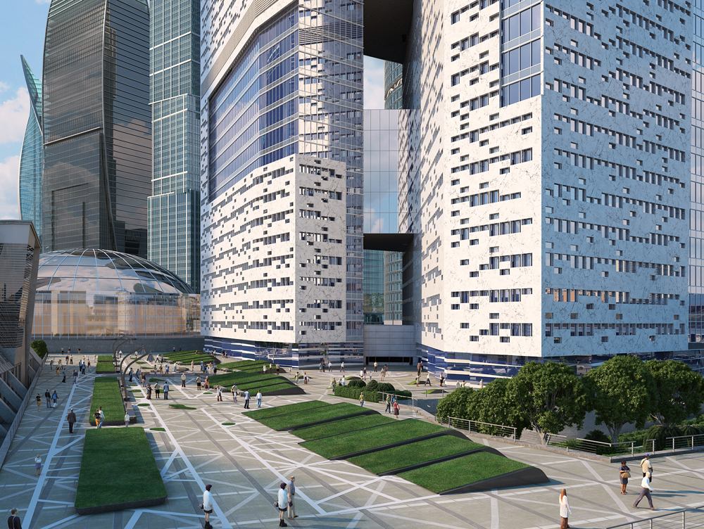 Centres commerciaux extérieurs et hôtels dans 3d max corona render image