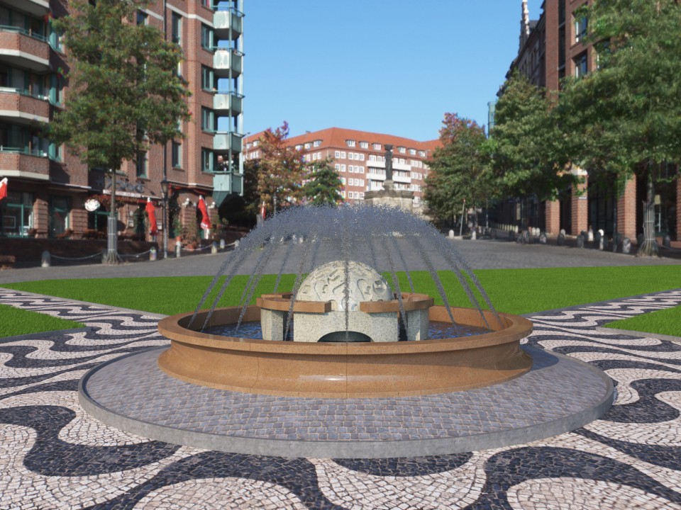 фонтан в городе в 3d max vray изображение