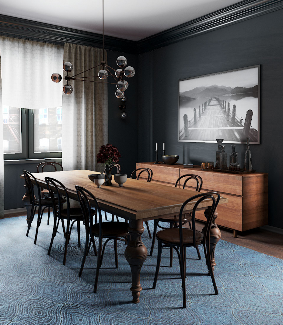 Dark dining room в 3d max corona render зображення