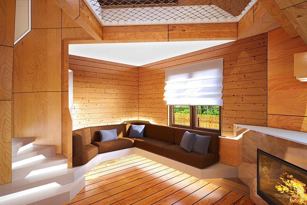 Современный деревянный дом. Интерьер и экстерьер в 3d max corona render изображение