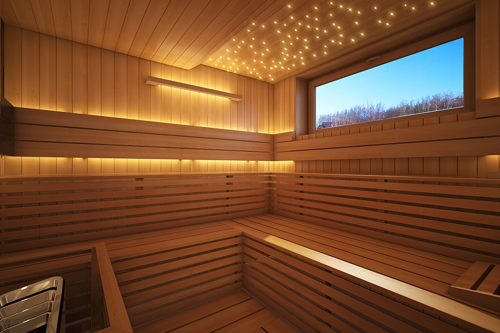 एक आधुनिक लकड़ी का घर। आंतरिक और बाहरी 3d max corona render में प्रस्तुत छवि