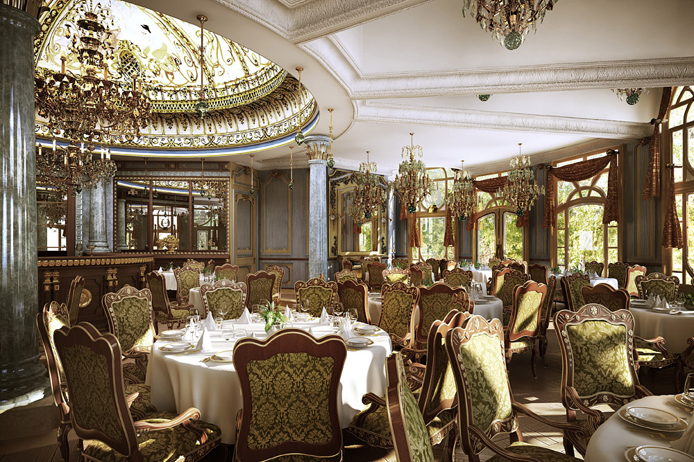 imagen de Restaurante en el pueblo de Deauville en 3d max corona render