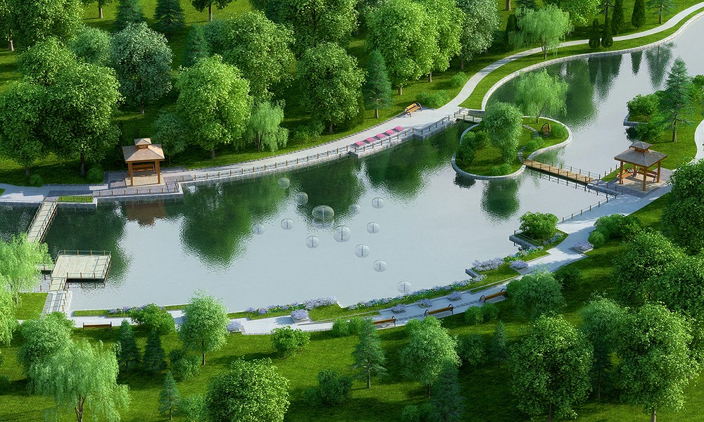Landschaftsgestaltung im Millennium Park in Blender corona render Bild
