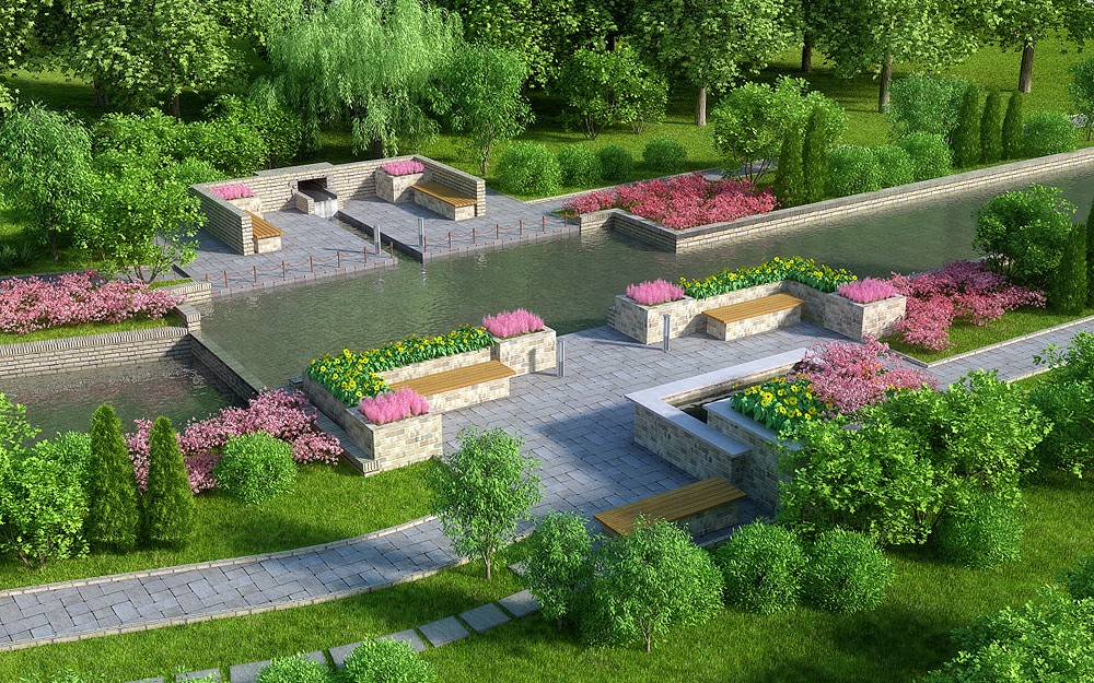 Aménagement paysager dans le Millennium Park dans Blender corona render image