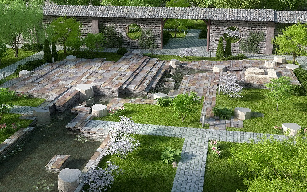Aménagement paysager dans le Millennium Park dans Blender corona render image