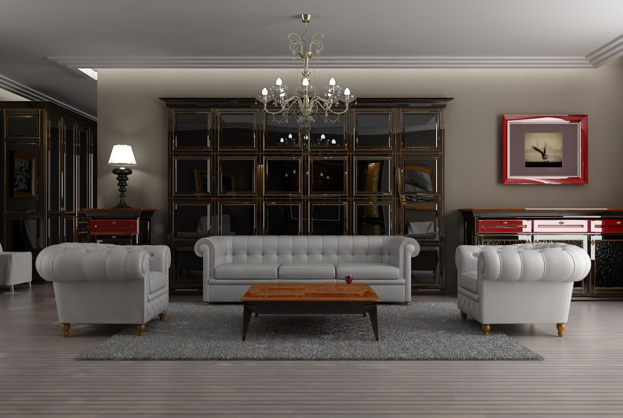 Sketch of classic interior in 3d max vray image