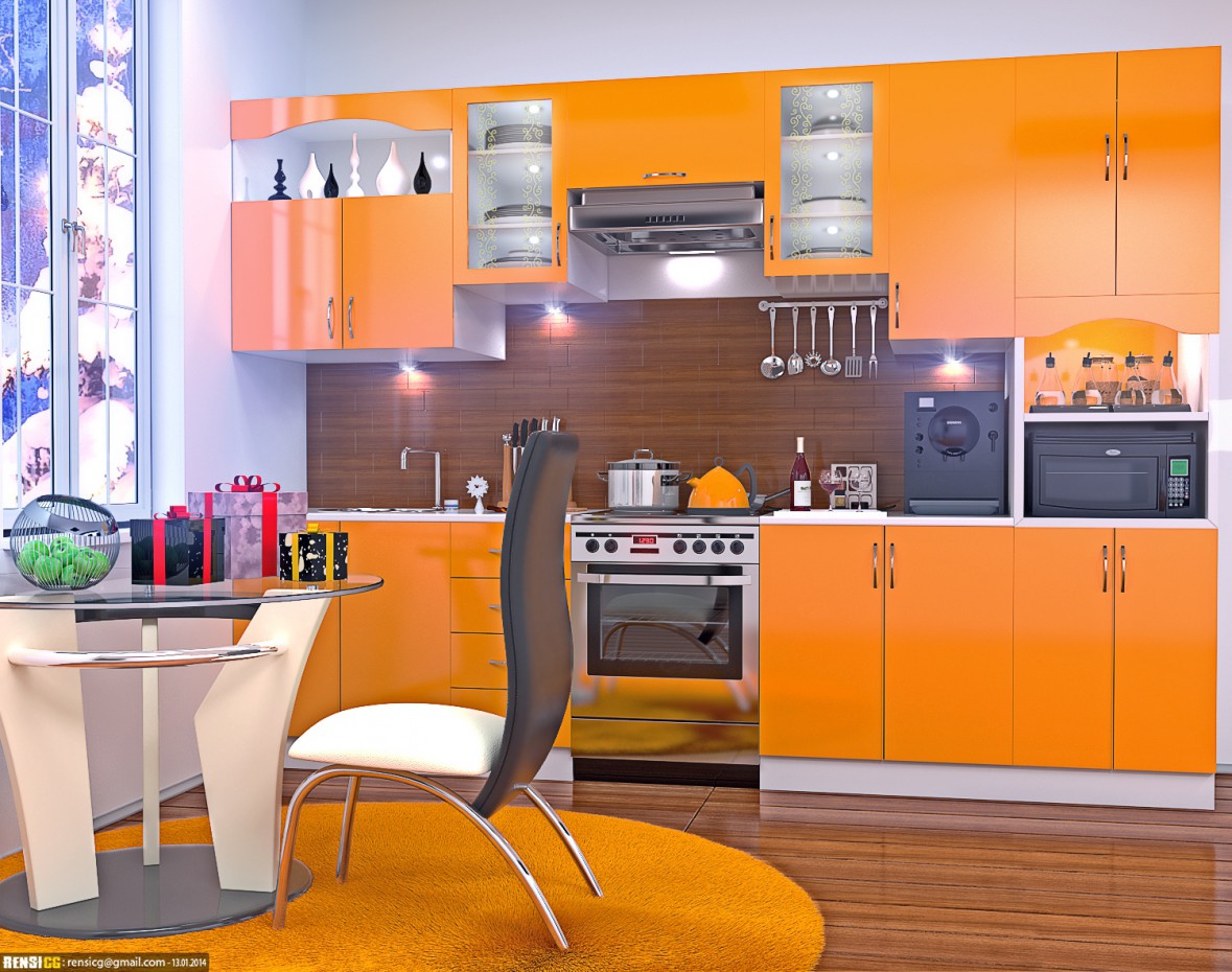 Yeni yılda turuncu mutfak in 3d max corona render resim