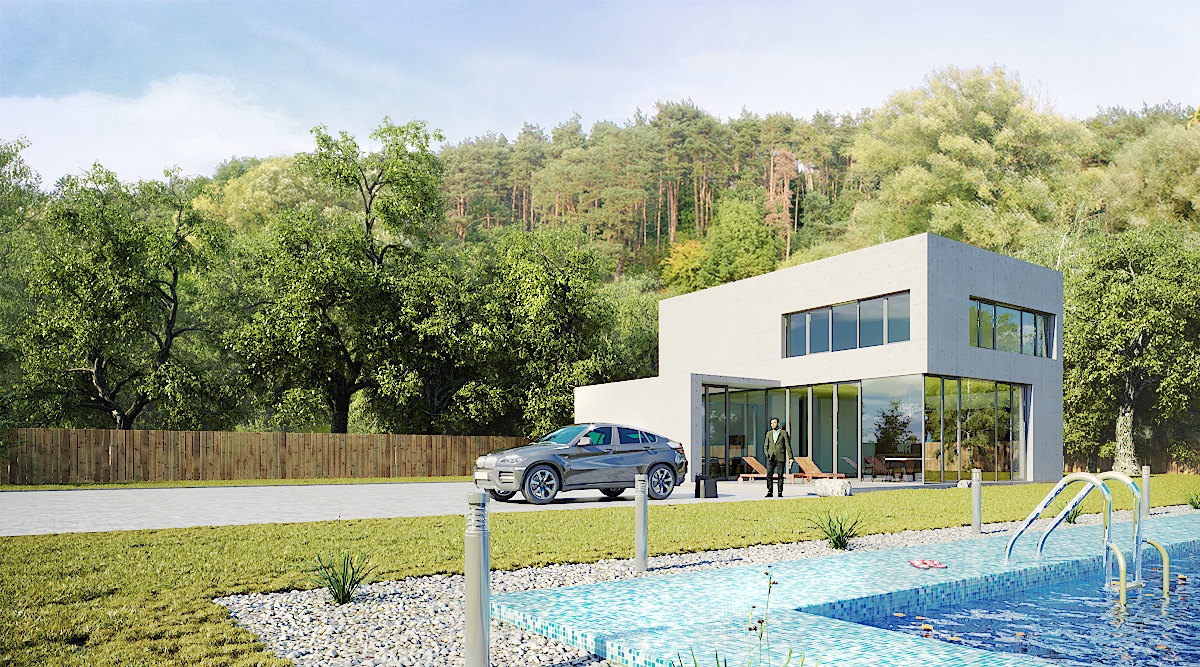 Havuzlu ev in 3d max corona render resim