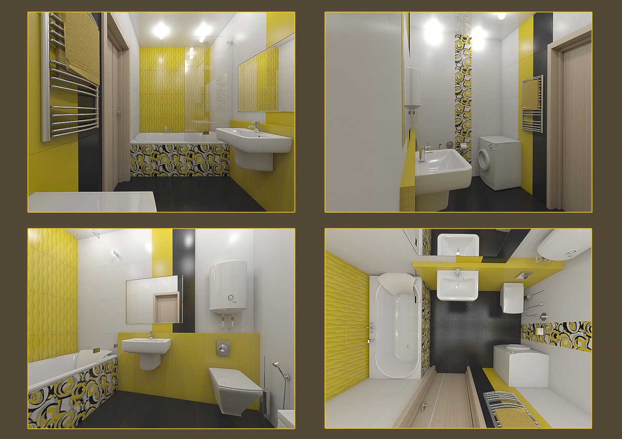 Disposition de tuile de salle de bains Tubadzin, collection couleur jaune dans 3d max vray image
