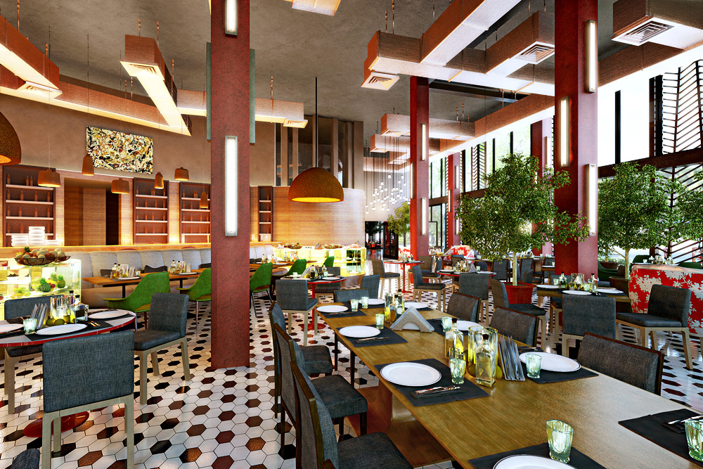 गोर्की पार्क में रेस्तरां 3d max corona render में प्रस्तुत छवि