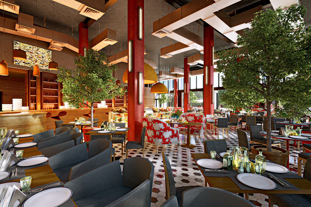 Restaurant in Gorky Park in 3d max corona render image